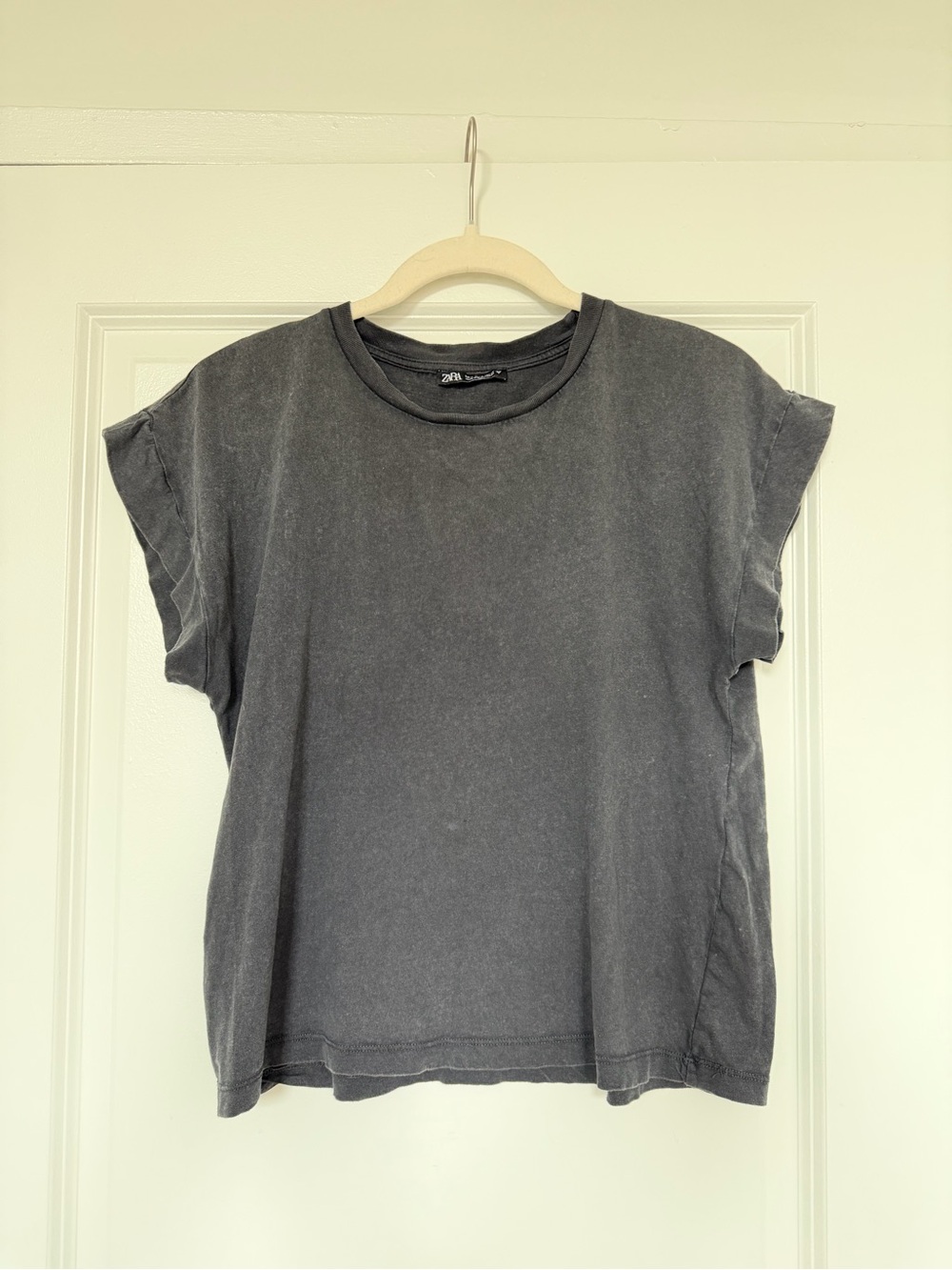 Zara Washed Charcoal Boxy Tee - Short Sleeve